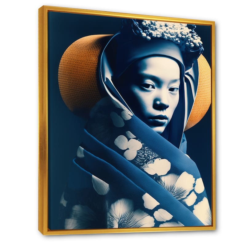 Designart "Avant Garde Model In Gold And Retro Blue I" Fashion Woman